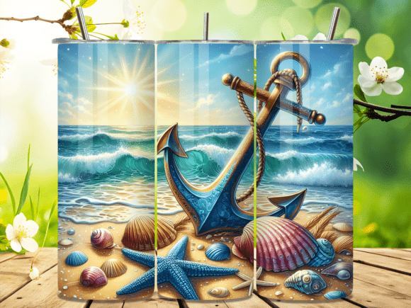 Beach Sand Sun Ocean Anchor Tumbler Wrap for Editorial and Web Design