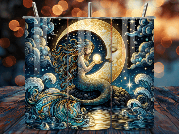 Celestial Moon Mermaid Sea Tumbler Wrap: A Design Asset for Content Creators