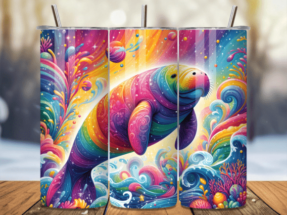 Colorful Psychedelic Manatee Art Tumbler: A Bold Design for Branding and Marketing Campaigns