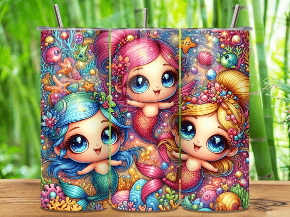 Cute Chibi Mermaid Friends Tumbler Wrap: A Playful Graphic Design Asset for Local Business Branding