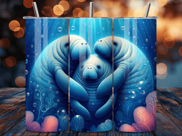 Cute Manatee Family Underwater Tumbler Wrap: A Charming Graphic Design Asset