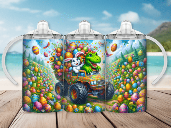 Easter Dinosaur Sippy Cup Kids Tumbler Wrap: A Playful Design Asset for Themed Projects