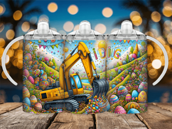 Easter Excavator Sippy Cup Kids Tumbler: A Playful Graphic Design Asset for Content Creators