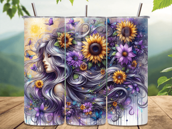 Floral Purple Hair Girl Tumbler Wrap: A Versatile Design Asset for Creative Projects