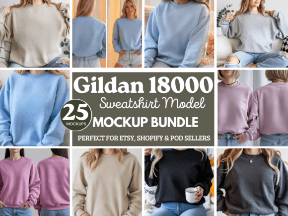 Gildan 18000 Sweatshirt Mockup Bundle 51 for Product Mockups