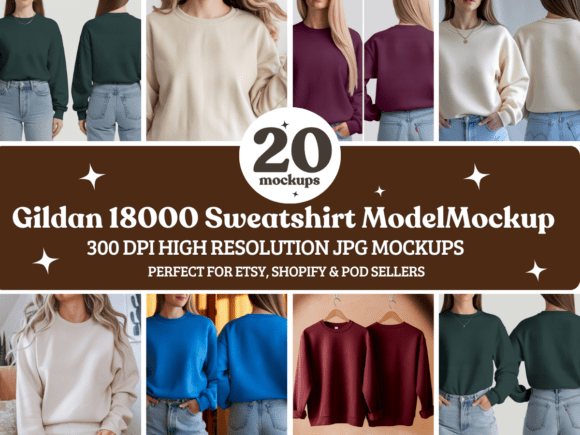 Gildan 18000 Sweatshirt Mockup Bundle 52 for Product Mockups