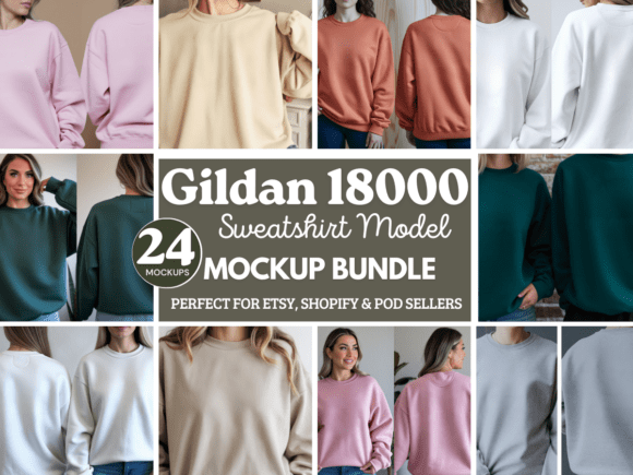 Gildan 18000 Sweatshirt Mockup Bundle for Handmade Product Creators