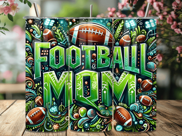 Green Football Mom Sports Tumbler Wrap: A Stylish Design Asset for Content Creators
