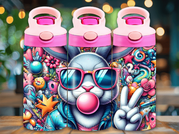 Hip Hop Bunny Flip Top Kids Tumbler: A Playful Graphic Design Asset for Creative Sellers