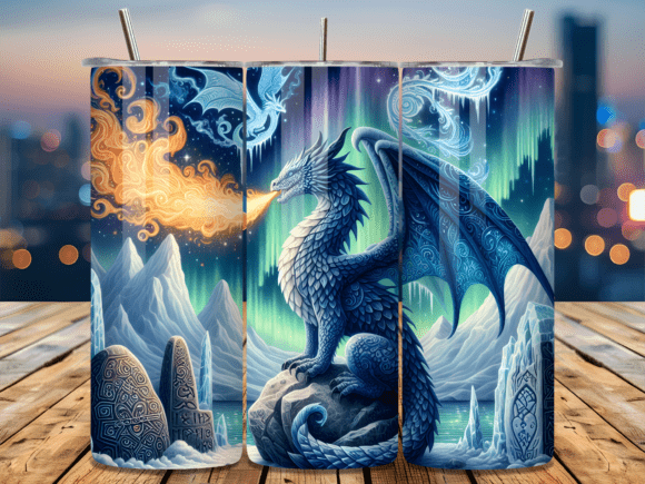 Ice Blue Winter Dragon Mountain Tumbler for Tumbler Wraps