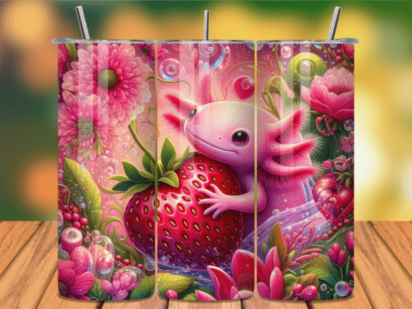 Kawaii Strawberry Axolotl Tumbler Wrap