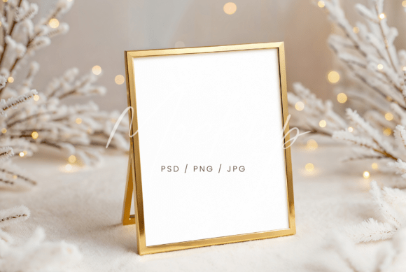 Minimalist Winter Gold Frame Mockup for Stationery Mockups