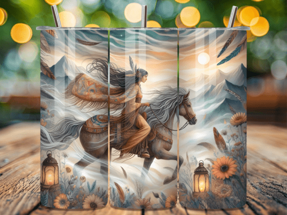 Native American Woman Horse Tumbler Wrap: A Bold Editorial Design Asset