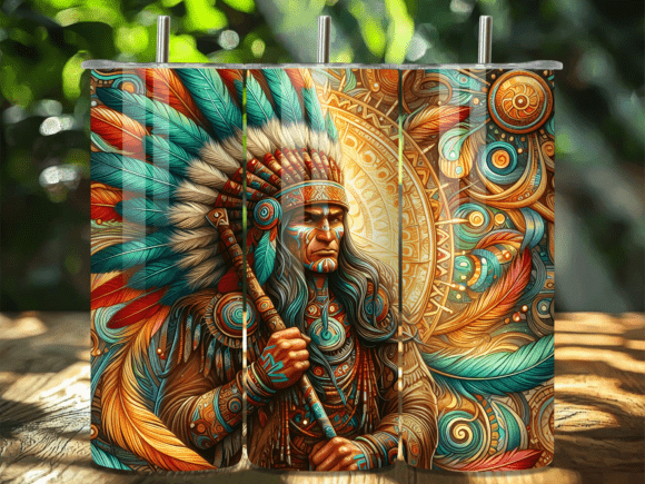 Native Tribal Chief Headdress Tumbler: A Bold Design Asset for Branding and Packaging