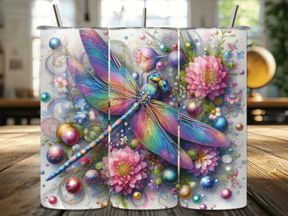 Pastel Floral Dragonfly Tumbler Wrap: A Delicate Design for Branding and Packaging