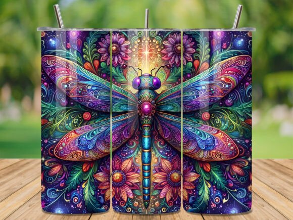 Psychedelic Neon Boho Dragonfly Tumbler Wraps for Digital Sellers