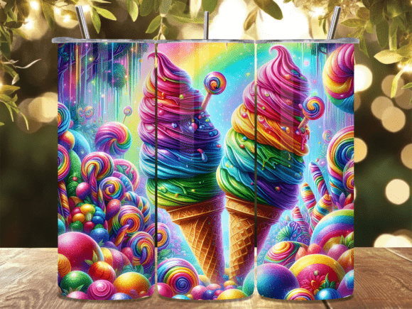 Rainbow Candy Ice Cream Tumbler Wrap: A Vibrant Design Asset for Creative Projects