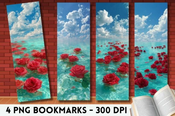 Roses Floating Turquoise Sea Bookmark for Crafts