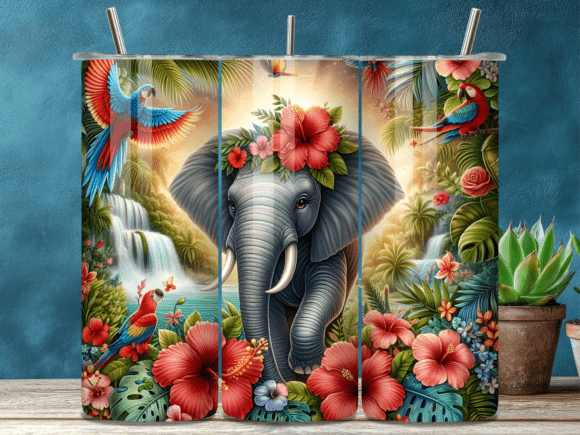 Tropical Floral Jungle Elephant Tumbler Wrap for Creative Projects