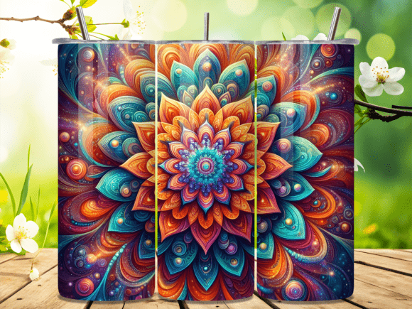 Vibrant 3D Floral Mandala Tumbler Wrap for Editorial and Web Design