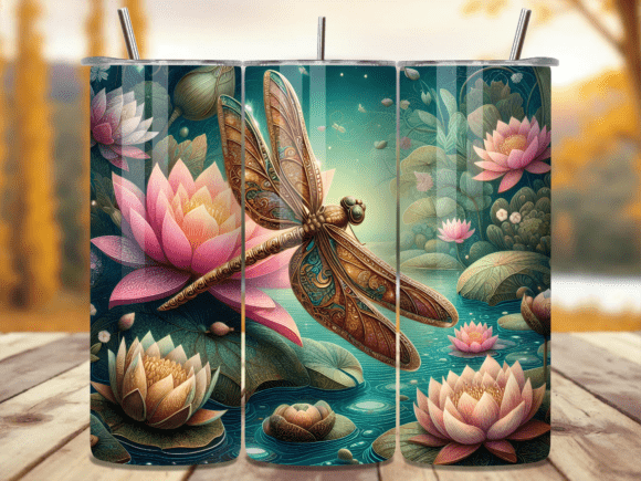 Vintage Lotus Dragonfly Tumbler Wrap for Stylish Merchandise