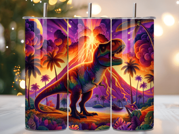 Volcano Eruption T-Rex Sunset Tumbler Wraps: A Bold Creative Asset for Branding Projects
