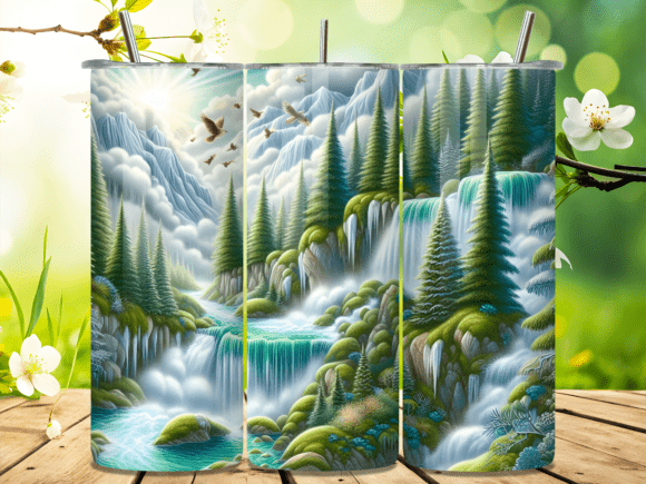 Waterfall Pine Forest Birds Tumbler Wrap Design Review